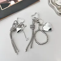 Silver Heart-Shaped Bag Accessories Simple Style Braided Rope Keychain Metal Texture Acrylic Material Super Lightweight main image 2