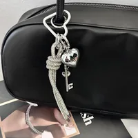 Silver Heart-Shaped Bag Accessories Simple Style Braided Rope Keychain Metal Texture Acrylic Material Super Lightweight main image 3