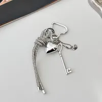 Silver Heart-Shaped Bag Accessories Simple Style Braided Rope Keychain Metal Texture Acrylic Material Super Lightweight main image 4