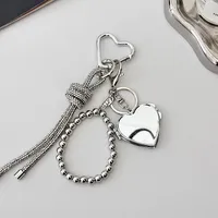 Silver Heart-Shaped Bag Accessories Simple Style Braided Rope Keychain Metal Texture Acrylic Material Super Lightweight main image 5
