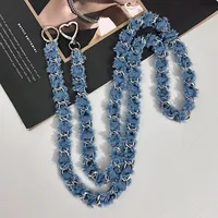 Metal Chain Crossbody Bag With Denim Phone Case Lanyard Leather Perforated Classic Style Handbag Chain main image 4