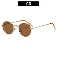 Fashionable Unisex Metal Material UV Protection Sunglasses Oval Frame Full Frame Casual Style Suitable For All Seasons sku image 6