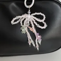 Sweet Pearl Pairs Bow Mobile Phone Charm Handmade Beaded Keychain Bag Accessories New Jewelry Accessories main image 3