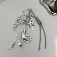 Creative Black Rope Silver Heart-Shaped Black Bead Bow Leather Pendant Suitable For Mobile Phone Bag Keychain Accessories main image 3