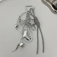 Creative Black Rope Silver Heart-Shaped Black Bead Bow Leather Pendant Suitable For Mobile Phone Bag Keychain Accessories main image 5