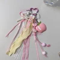 Creative Apple Bow Lace Keychain Pearl Earphone Sleeves Lanyard Backpack Accessories New Acrylic Sweet Pattern main image 4