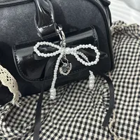 Elegant Silk Ribbon Pearl Bow Pendant Ins Style Heart-Shaped Keychain AirPods Accessory Bag Decoration main image 1