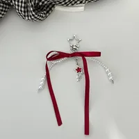 Elegant Silk Ribbon Pearl Bow Pendant Ins Style Heart-Shaped Keychain AirPods Accessory Bag Decoration sku image 6