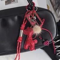 Modeling Cute Bear Leather Key Chain Package Pendant Woven Decorative Miu Style Mixed Aesthetic Animal Pattern Pu Material Decorative Accessories main image 1