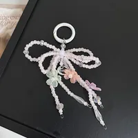 Sweet Pearl Pairs Bow Mobile Phone Charm Handmade Beaded Keychain Bag Accessories New Jewelry Accessories main image 5