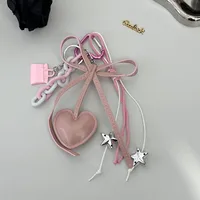 Mini Gold Leather Heart-Shaped Keychain Bag Accessories Women's Simple Style PVC Printed Dark Series Fashion Accessories main image 3