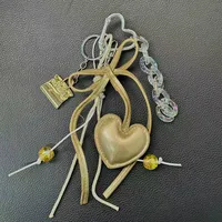 Mini Gold Leather Heart-Shaped Keychain Bag Accessories Women's Simple Style PVC Printed Dark Series Fashion Accessories main image 5