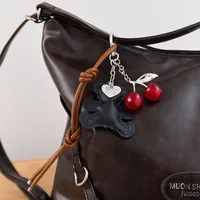 Original Design Pink Cherry Miu Bag Accessories Keychain Multifunctional Accessories Ins Leather Rope Lanyard Matching Jewelry main image 3