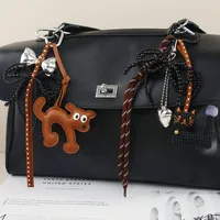 Cute Shape Bell Cat Pendant Accessories Braided Rope Keychain Bag Accessories Miu Series Pu Big Eyes Cat Design Personalized main image 1