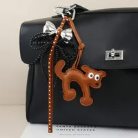 Cute Shape Bell Cat Pendant Accessories Braided Rope Keychain Bag Accessories Miu Series Pu Big Eyes Cat Design Personalized main image 3