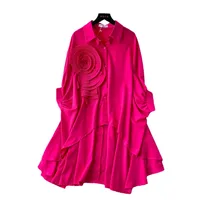 Fashion New Style Polo Collar Loose-Fitting Women's Shirt Autumn 3D Flower Design Asymmetric Hem Draping Effect Design Top main image 5