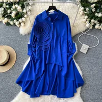 Fashion New Style Polo Collar Loose-Fitting Women's Shirt Autumn 3D Flower Design Asymmetric Hem Draping Effect Design Top sku image 3