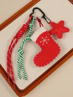 Christmas Keychain Cute Cartoon Wool Felt Santa Claus Socks Gloves Bag Accessories Creative Gift Handmade Star Moon Cloud Universe Design sku image 1