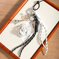 Original Creative Eiffel Tower Tea Rose Bag Accessories French Retro Flower Design Mixed Material Bag Accessories Hanging Decorations main image 2