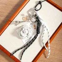 Original Creative Eiffel Tower Tea Rose Bag Accessories French Retro Flower Design Mixed Material Bag Accessories Hanging Decorations sku image 1