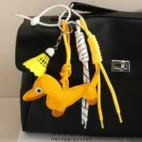 Cute Leather Sausage Dog Keychain Package Pendant Handmade Braided Rope Miu Style Original Design Pu Material Animal Pattern Ornaments main image 1