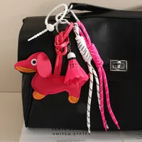 Cute Leather Sausage Dog Keychain Package Pendant Handmade Braided Rope Miu Style Original Design Pu Material Animal Pattern Ornaments main image 2