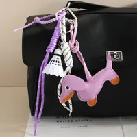 Cute Leather Sausage Dog Keychain Package Pendant Handmade Braided Rope Miu Style Original Design Pu Material Animal Pattern Ornaments main image 3