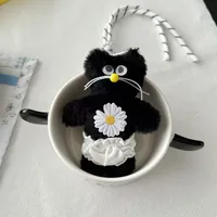 Black Cat Plush Toys Keychain Cute And Ugly Trendy Design Half-Handmade Making Bear/Pig/Animal Pattern Ornaments sku image 3