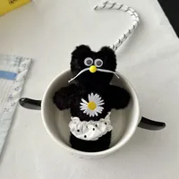 Black Cat Plush Toys Keychain Cute And Ugly Trendy Design Half-Handmade Making Bear/Pig/Animal Pattern Ornaments sku image 1