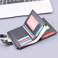 Men's Vertical Design Short Zipper Wallet Button PU Leather Multifunctional Card Holder Simple Style Ultra Light Solid Color Lining main image 2