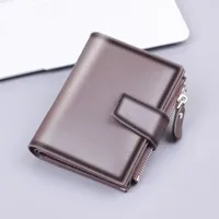 Men's Vertical Design Short Zipper Wallet Button PU Leather Multifunctional Card Holder Simple Style Ultra Light Solid Color Lining sku image 2