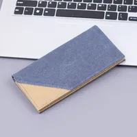 Men's Long Canvas Wallet Can Be Customized Card Holder Two-in-One Ticket Holder Denim Fabric Geometric Pattern Simple Style Lightweight sku image 2