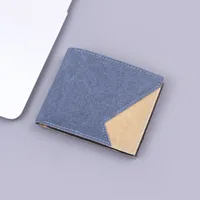 Men's Short Canvas Wallet Denim Material Card Holder Slim Foldable Geometric Pattern Simple Style Lightweight Small Bag main image 1