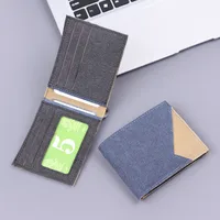 Men's Short Canvas Wallet Denim Material Card Holder Slim Foldable Geometric Pattern Simple Style Lightweight Small Bag main image 2