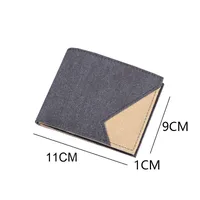 Men's Short Canvas Wallet Denim Material Card Holder Slim Foldable Geometric Pattern Simple Style Lightweight Small Bag main image 3