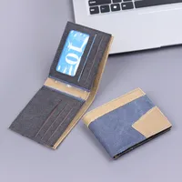Men's Canvas Wallet Short Leather Clutch Soft Fabric Integrated Design Denim Color Matching Geometric Pattern Retro  Style main image 2