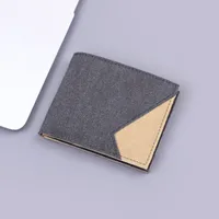 Men's Short Canvas Wallet Denim Material Card Holder Slim Foldable Geometric Pattern Simple Style Lightweight Small Bag sku image 2