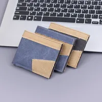 Men's Canvas Wallet Short Leather Clutch Soft Fabric Integrated Design Denim Color Matching Geometric Pattern Retro  Style main image 4
