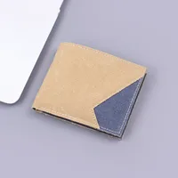 Men's Short Canvas Wallet Denim Material Card Holder Slim Foldable Geometric Pattern Simple Style Lightweight Small Bag sku image 3