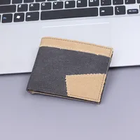 Men's Canvas Wallet Short Leather Clutch Soft Fabric Integrated Design Denim Color Matching Geometric Pattern Retro  Style sku image 1