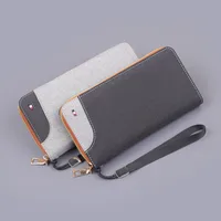 Men's Large Capacity Canvas Wallet Long Zipper Mobile Phone Bag Handbag Strap Wrist Strap Simple Style Geometric Pattern main image 1