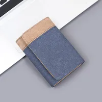 Men's New Wallet Tri-Fold Denim Canvas Large Capacity Leather Clip Canvas Geometric Pattern Inner Pu Ultra-Light Color Matching Edge main image 1