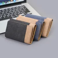 Men's New Wallet Tri-Fold Denim Canvas Large Capacity Leather Clip Canvas Geometric Pattern Inner Pu Ultra-Light Color Matching Edge main image 4
