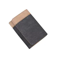 Men's New Wallet Tri-Fold Denim Canvas Large Capacity Leather Clip Canvas Geometric Pattern Inner Pu Ultra-Light Color Matching Edge main image 5