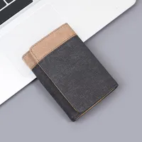 Men's New Wallet Tri-Fold Denim Canvas Large Capacity Leather Clip Canvas Geometric Pattern Inner Pu Ultra-Light Color Matching Edge sku image 2