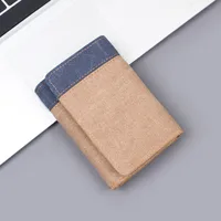 Men's New Wallet Tri-Fold Denim Canvas Large Capacity Leather Clip Canvas Geometric Pattern Inner Pu Ultra-Light Color Matching Edge sku image 3