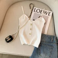 Summer New Advanced Knitted Strap Vest Women's Outer And Inner Wear Sleeveless Button Backless Top Pure Desire Style Short main image 1