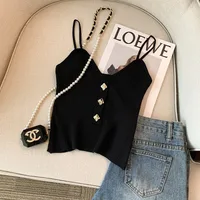Summer New Advanced Knitted Strap Vest Women's Outer And Inner Wear Sleeveless Button Backless Top Pure Desire Style Short sku image 2