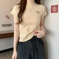 Women's Short-Sleeved Round Neck Knitted Top Summer Thin Embroidery Slim Fit Versatile Body Shaping Top Ice Silk Polyester Fabric main image 4