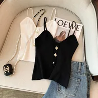 Summer New Advanced Knitted Strap Vest Women's Outer And Inner Wear Sleeveless Button Backless Top Pure Desire Style Short main image 3